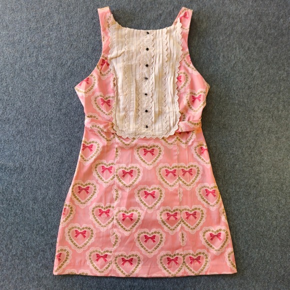 Kimchi Blue Dresses & Skirts - Kimchi Blue UO Dress Pink Heart Bow Lace Bib Mini EUC Coquette Girl Girlhoodcore